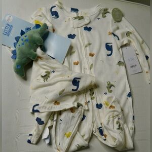 Dinosaur Print Baby Onesie and Hat Set
